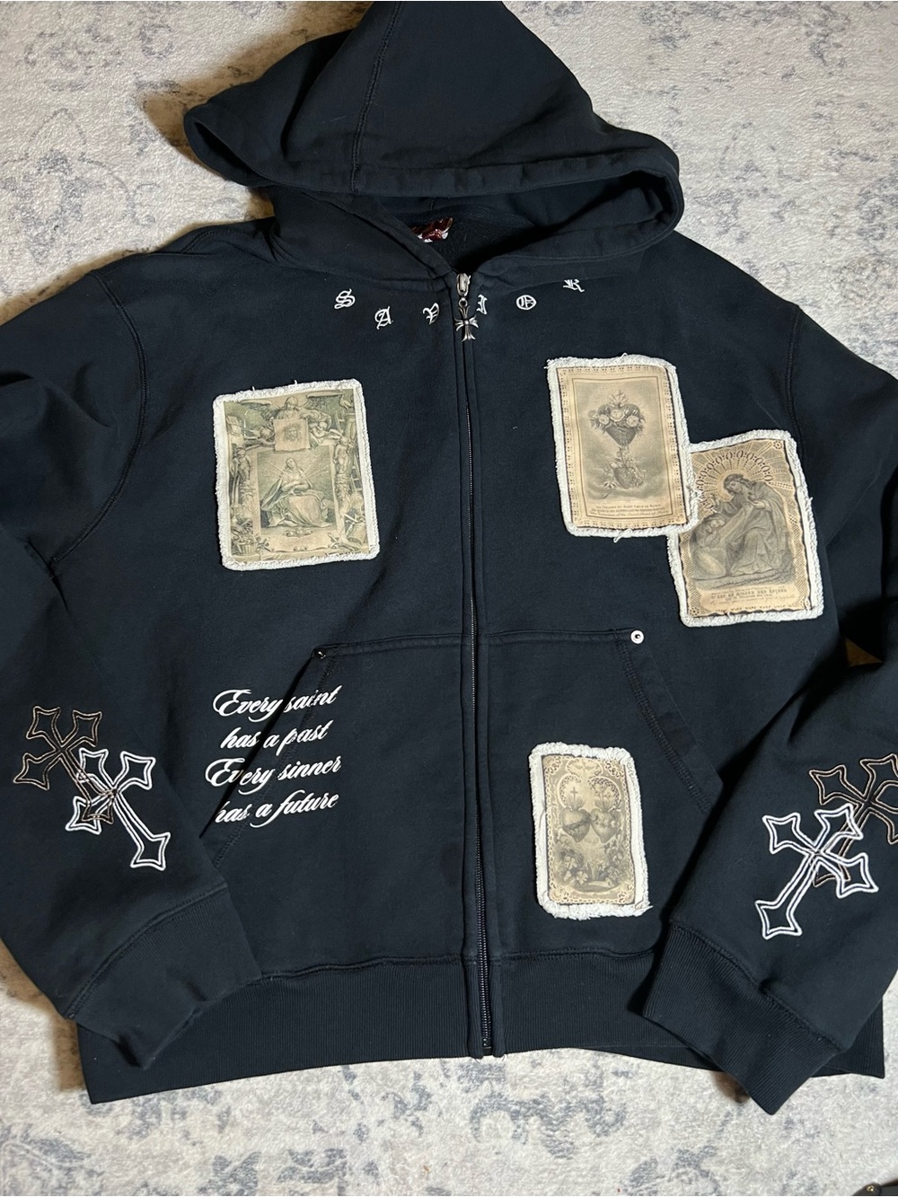 CTHDRL patched zip up sweater